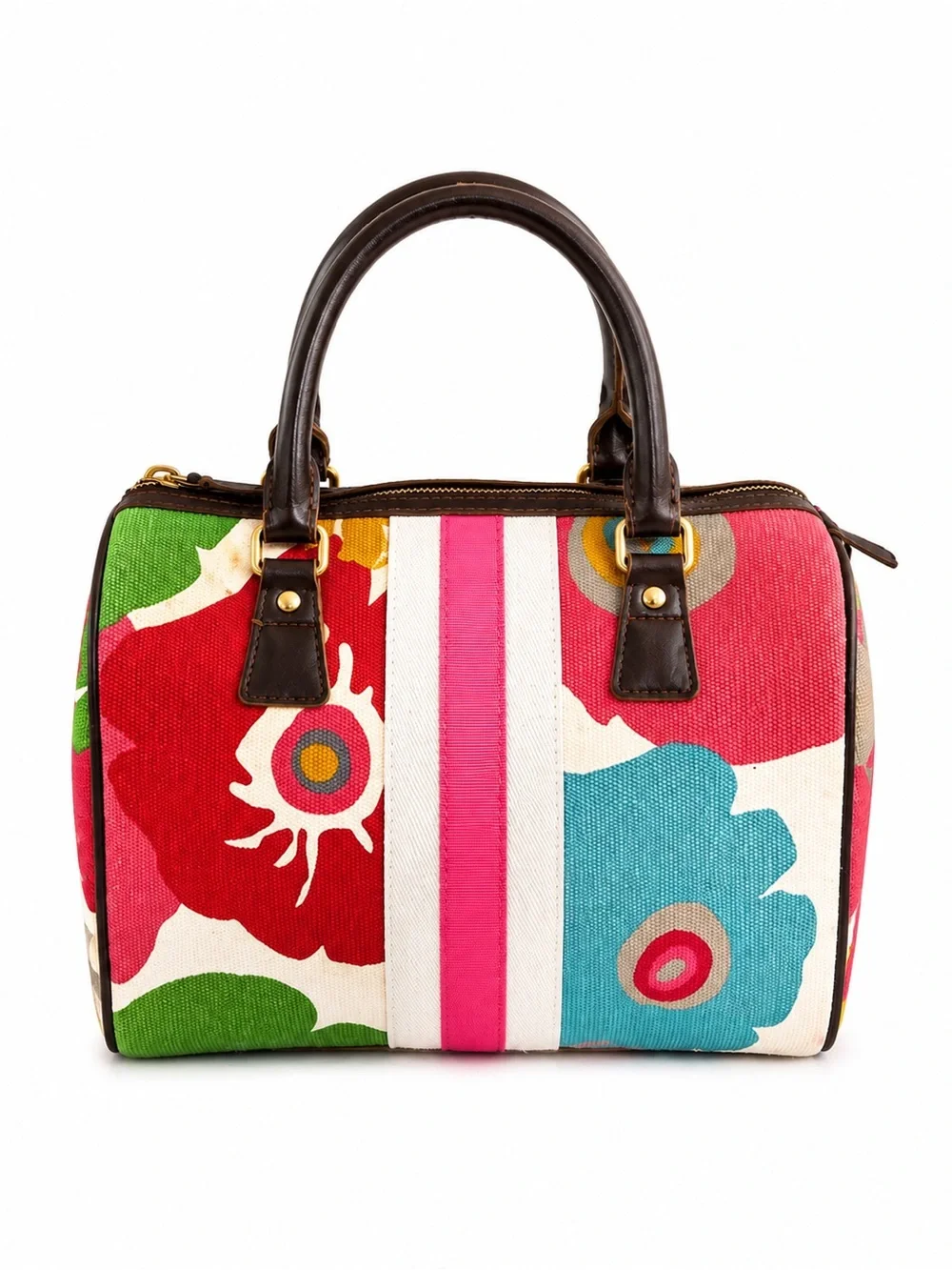 Vintage Y2K Victoria’s Secret Floral Canvas Satchel Handbag Striped Bowling bag